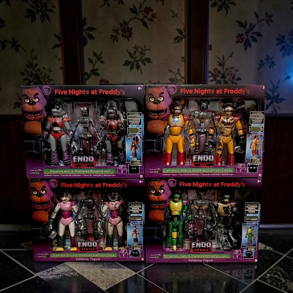4 FNAF Endo Series Glamrock Complete Set Shattered Freddy, Roxy, Chica, Gator